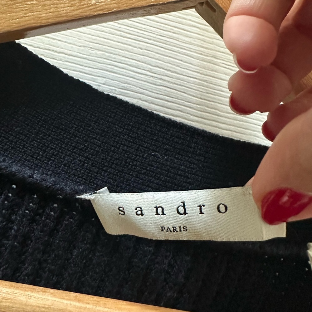 Sandro Navy Blue Knit Cardigan ribbed l large - Picture 2 of 7